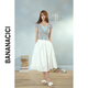 
banana cici 2024 summer new fake two-piece contrasting color icy wool short-sleeved knitted cardigan C242MY739 light blue L