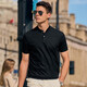Mr. Cloth Fashion Stand Collar Pure Cotton Men's T-shirt Spring and Summer New Slim Black Short Sleeve Business Casual AT12023 Black 2XL (185)