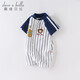 davebella David Bella children's clothing summer baby jumpsuit short-sleeved jumpsuit newborn baby striped baby crawling suit men's summer DBM14107 blue and white stripes 90cm
