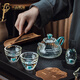 Mid-mountain sea view gold foil crystal glass kung fu tea set high-end household light luxury teapot teacup complete set high-end gift box to give away gold foil covered bowl tea set leather case 9 pieces