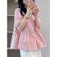 Geman maternity top summer loose belly cover short-sleeved shirt women's suit fashionable new doll shirt two-piece summer suit pink top + white shorts suit XL