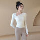LULUUVTTOH Yoga Wear Women's Autumn and Winter Sports Tops with Breast Pads Slim Fit Long Sleeve Pilates Training Fitness Wear for Women Light Ivory Fixed Cup M