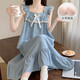 
Slim and beautiful summer princess style cotton suspender nightgown for women in summer thin pajamas with chest pad girl mid-length dress 9905 black M