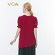 VOA Seiden Georgette V-Neck Puffhülse schwarzes Ohr gefaltes Doppelschicht Asymmetrischer Saum lose T-Shirt BE673 Huanxi SHA-Burgund (H38) 2xl