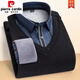 Pierre cardin autumn and winter new warm fake two-piece knitted shirt men's long-sleeved plus velvet thickened pullover casual and fashionable men's shirt 6628 XXL