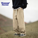 WASSUP HERMU official pure cotton casual pants for men and women, spring and summer overalls, mountain style sports drape, loose solid color straight long pants, brown L (recommended 120-145Jin Jin equals 0.5kg)