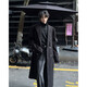 
NEW OR MODE British style long lapel woolen coat men's autumn and winter new versatile rivets high-end loose trendy coat Black XL