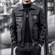 Xia Bingni Bomber Jacket Men's Trendy Brand Jacket New Autumn and Winter Men's Cycling Motorcycle Suit Leather Embroidered Men's Leather Jacket Black (Not Thickened) 2XL
