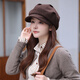 Thousands of charming cloud hat pleated women's autumn and winter new face little British retro casual octagonal hat versatile beret women's winter brown