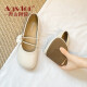 Agsdon Mary Jane shoes women's versatile one-legged small leather shoes women's bean shoes soft sole shoes 523084 beige 38