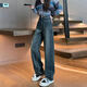 Bear Commander Jeans für Frauen im Frühling und Herbst und Winter Neue lose und komplett und vlies-Fleece-verdickte geradlinige Weitbeins Casual Hosen 679-1 Blaues Grau plus Fleece hohe Qualität 39,5 27 L 112-1jin [Jin entspricht 0,5 kg]