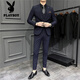Playboy wedding suit men's high-end 2025 new business men's double-breasted casual wedding suit jacket dark green XL recommended 140Jin Jin equals within 0.5kg