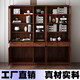 Yuanlin Liangmu solid wood bookcase pure solid wood with glass three-door Chinese style home study display cabinet floor-standing combination bookcase with door 120*32*200cm) pure wood walnut color