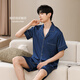 Langsha pajamas men's summer thin ice silk cool emulation silk lapel cardigan suit short style for men's home clothes