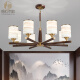 Kupfer Herz Holzholz neuer chinesischer Kronleuchter LED Simple Wohnzimmer Licht Atmosphärische schwarze Walnuss-Holz Restaurant Schlafzimmer Leuchthotel Villa Kronleuchter J9716-6 Kopf [mit drei Farben Glühbirne]