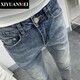 Nishihara Mei Jeans de style coréen masculin Summer Summer Simple WashEd Old Casual Slim Feet Nine Part Men Yd-3882 Bleu clair 31 tailles adaptées à 125 à 135 Jin [Jin est égal à 0,5 kg]