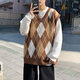 JIAYE 2024 Spring and Autumn Rhombus Grid Candle Knitted Vest Men's Loose Pullover Retro Outer Sleeveless Sweater Vest Coffee XL