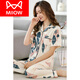 Catman (MiiOW) pure cotton middle-aged and elderly pajamas for women short-sleeved long trousers large-size cardigan thin two-piece lapel home clothes YMY 671 L 100 120Jin [Jin equals 0.5 kg]