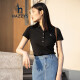 HAZZYS women's summer new solid color casual simple POLO shirt ASTSE01BX01 black BK160/84A38