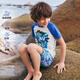AIMER KIDS summer new product professional swimsuit material chlorine-resistant sunscreen children's swimsuit boys' swimming trunks three-quarter pants dinosaur adventure print blue background jungle full print 100