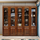 Small wooden nest solid wood bookcase walnut bookcase glass door storage storage cabinet floor cabinet Chinese study room storage bookshelf three-door bookcase assembly