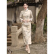 Du Yanzhi's new winter style, thickened and furred, long eight-button side cheongsam, landscape painting Chinese style stand-collar long cheongsam, beige color (velvet style, softer) plus velvet M (160) 95-105Jin Jin is equal to 0.5 kg