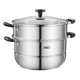 ASD stainless steel steamer, thickened bottom, steamer, grate, large soup pot for steaming steamed buns, universal for gas open flame induction cooker, double-layer steamer (glass lid) 28cm