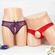 Couple's sexy underwear for women, crotchless thong, tempting, see-through, sexy, large size, hollow men's T, purple + red, one size fits all (waist circumference 2 feet - 2.6 feet)
