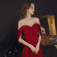 
Toasting clothes, bride dress, slim toasting clothes, bride 2022 red long slim and simple atmospheric wedding evening dress, spring bridal dress, toasting clothes, usual wine red L