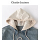Charlie Luciano水洗做旧烫钻连帽牛仔衬衫秋季新款3899情侣男女同款CL外套 蓝白 XS