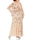 Adrianna Papell Women's One Shoulder Grecian Style Beaded Pleated Dress Dress Skin Tone 18