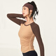 SPLAN wake-up plan tight long-sleeved yoga wear high-end velvet Pilates top quick-drying running sports fitness wear for women Wooden Stem Brown M