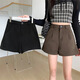 Hao'e Woolen Shorts for Women Spring and Autumn New Style Wide Leg Pants for Slimming Versatile Bottoming Pants for Small People with Boots Black Woolen L Recommended 110-125Jin Jin is equal to 0.5kg