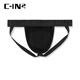 C-IN2 new summer men's thong, exposed buttocks, cotton spandex butt lift, U-convex low-waisted sexy double thongs 2925RT, black 001- 1 pair, M, suitable for 2'4-2'5 waist (size 31-33)