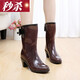 Rongxitu (Rongxitu) Bottes de pluie Bottes de pluie à la mode des femmes Bottes de pluie à talons hauts dans les chaussures d'eau à tube moyen Couvertures d'eau Chaussures en caoutchouc Couvre-chaussettes imprimées de léopard est petite taille 1 l (adaptée à 38)