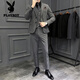 花花公子（PLAYBOY）西装男套装英伦风正装韩版修身休闲结婚新郎高级西服外套男士礼服 深灰色(外套+裤子+衬衫) S