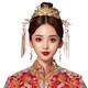 缔晶新娘秀禾头饰金色凤冠中式结婚古装流苏发饰显脸小秀禾服配饰大气 秀禾服头饰全套F656【耳勾款】