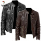 Woodpecker (TUCANO) 2026 Men's Leather Jacket Men's Teen Stand Collar Punk Men's Motorcycle Leather Jacket Plus Brown M