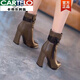 CARTELO brand shoes genuine leather thick heel versatile fashion boots for women slim boots 2025 autumn and winter new side zipper high heel boots black 37
