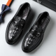 Cartelo Men's Business Casual Shoes de cuero con un pie transpirable Softhide Crocodile Patrón de cocodrilo Zapatos de cuero Hombres 9896 Negro 38