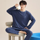 Langsha men's pajamas men's spring and autumn cotton long sleeves can be worn on the outside round neck pullover home clothes loose and simple two-piece set