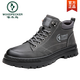 Woodpecker men's shoes 2025 autumn new leather Martin boots men's high top thick sole outdoor sports casual shoes business work shoes new 8065 gray 38