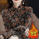 事思加绒加厚打底衫保暖时尚遮肚子大码女装洋气t恤小衫 绿色花15286-加厚上衣长/袖交叉 M 建议95斤内