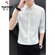 Woodpecker (TUCANO) shirt men's long-sleeved 2024 spring new fashion trendy men's versatile quarter-sleeved striped shirt men's top DC677 white XL