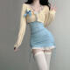 
Yi Jingxuan (YIJINGXUAN) Spring and Summer 2024 Set of women pure sexy hot girl waist-hugging suspender halter neck tight little mother hip skirt two-piece nightclub blue suit/cardigan (blue knot) + blue dress M 95-105Jin [Jin equals 0.5 kg]