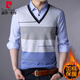 Pier Cardin Fausse chemise chaude à deux pièces 2025 automne et hiver Shirt de base à manches longues pour hommes intégrés plus chemise épaissie en velours 3878 Bleu [ajouté plus en velours épaissis] 180 / 2xl [recommandé 160-175jin [Jin est égal à 0,5 kg]]]