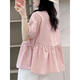 Geman maternity top summer loose belly cover short-sleeved shirt women's suit fashionable new doll shirt two-piece summer suit pink top + white shorts suit XL