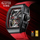 Bugatti (Bonest Gatti) Deutsche Männermechanische Uhr Vollautomatische Uhr für den fassförmigen Valentinstagsgeschenk für Männer für den Freund Phantom Speed ​​Magic Black und Red BG9901-A3