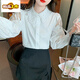
First-diameter embroidered cotton shirt for women 2025 autumn new fashion embroidered white shirt loose versatile long-sleeved top CY9227 Black S [Suggested 75-95Jin [Jin equals 0.5 kg]]