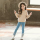 Children's clothing girls' suits spring and autumn 2019 new children's sports suits girls long-sleeved sweatshirt jeans two-piece set big children's casual 3-6-7-11-year-old children's clothes off-white 130 size recommended height around 130 cm